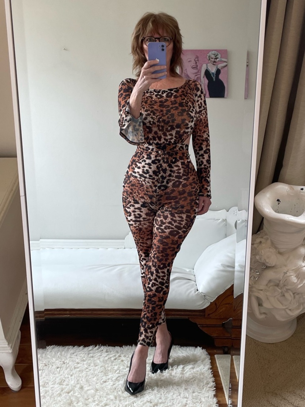 FASHION NOVA BROWN BLACK LEOPARD PANT SET BODYSUIT SKINNY LEG PANTS SHEER